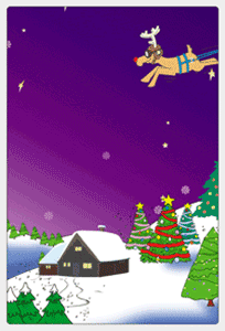 3D Lenticular Merry Christmas Cards animated design print with Santa, Stars, Snow, Tree and Reindeer