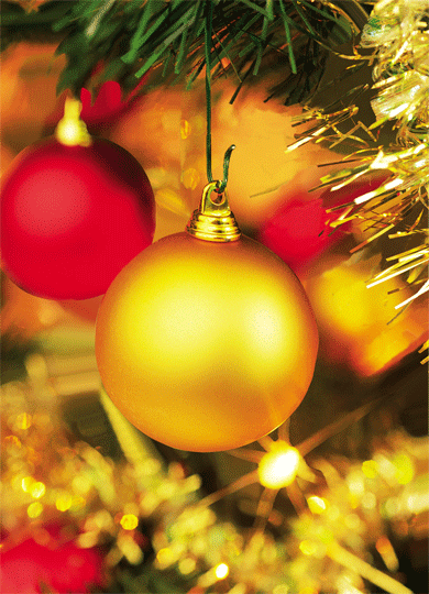 3D Lenticular Christmas card Printed with gold background,red and gold christmas ornaments, 3D depth effect
