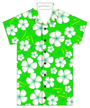 3D Lenticular luggage tag with t-shirt shaped, tropical Hawaiian white flowes switch from green to blue background, flip