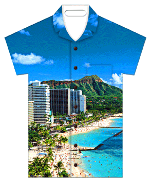 3D Lenticular Printing luggage tag with t-shirt shaped, Waikiki Beach, Oahu, Hawaii and King Kamehameha, flip