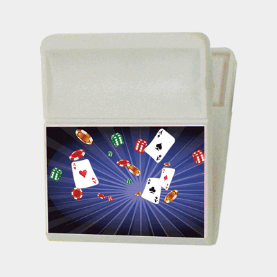 Lenticular Images magnetic clip with Las Vegas casino cards, dice, and chips, depth