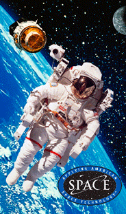 3D Lenticular Image luggage tag with NASA astronaut floats in Earth orbit with a satellite and the Moon, depth