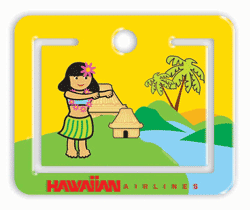 Lenticular Images paper clip with cute tropical Hawaiian hula girl dancing in front of a straw hut and palm tree, flip