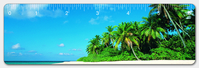 Lenticular 6-inch Ruler with tropical beach and palm trees flip image