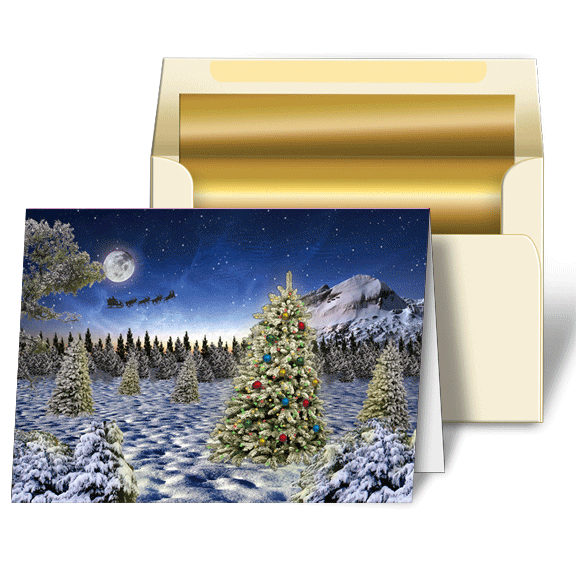 Lenticular Personalized 3D Christmas Cards Image with Pine Trees and Snow
