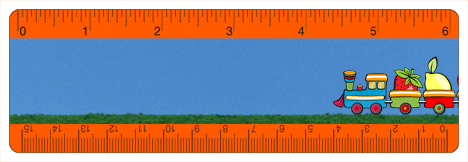 Lenticular 6-inch Ruler with animated image of toy train carrying fruit down the tracks