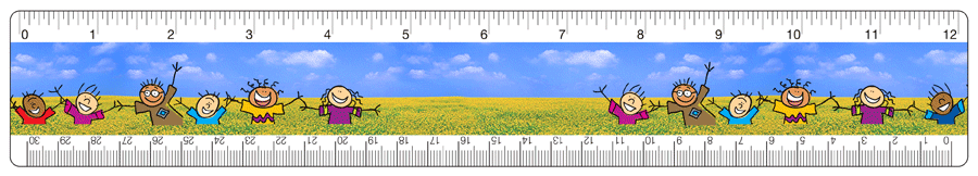 Lenticular PET 12-inch Ruler with animated children playing outdoors