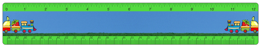 Lenticular PET 12-inch Ruler with animated image of train carrying fruit across the tracks